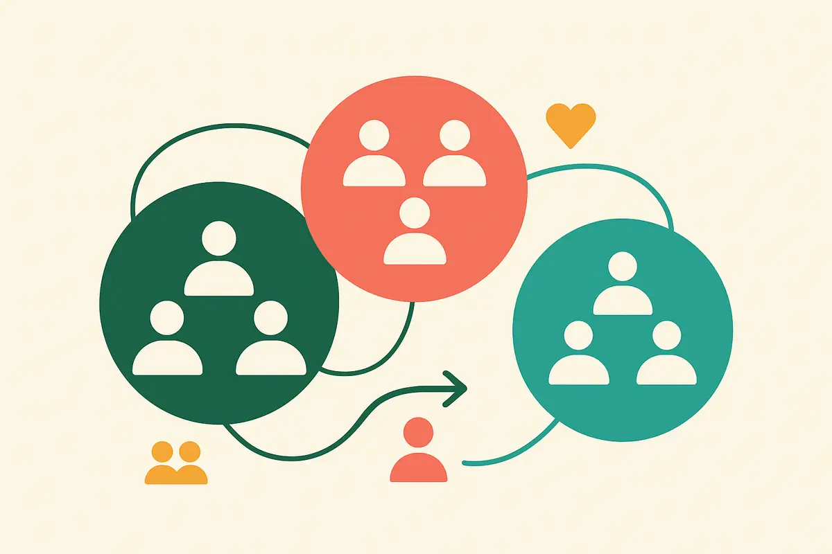 Illustration showing nonprofit email list segmented into donor, volunteer, and subscriber groups