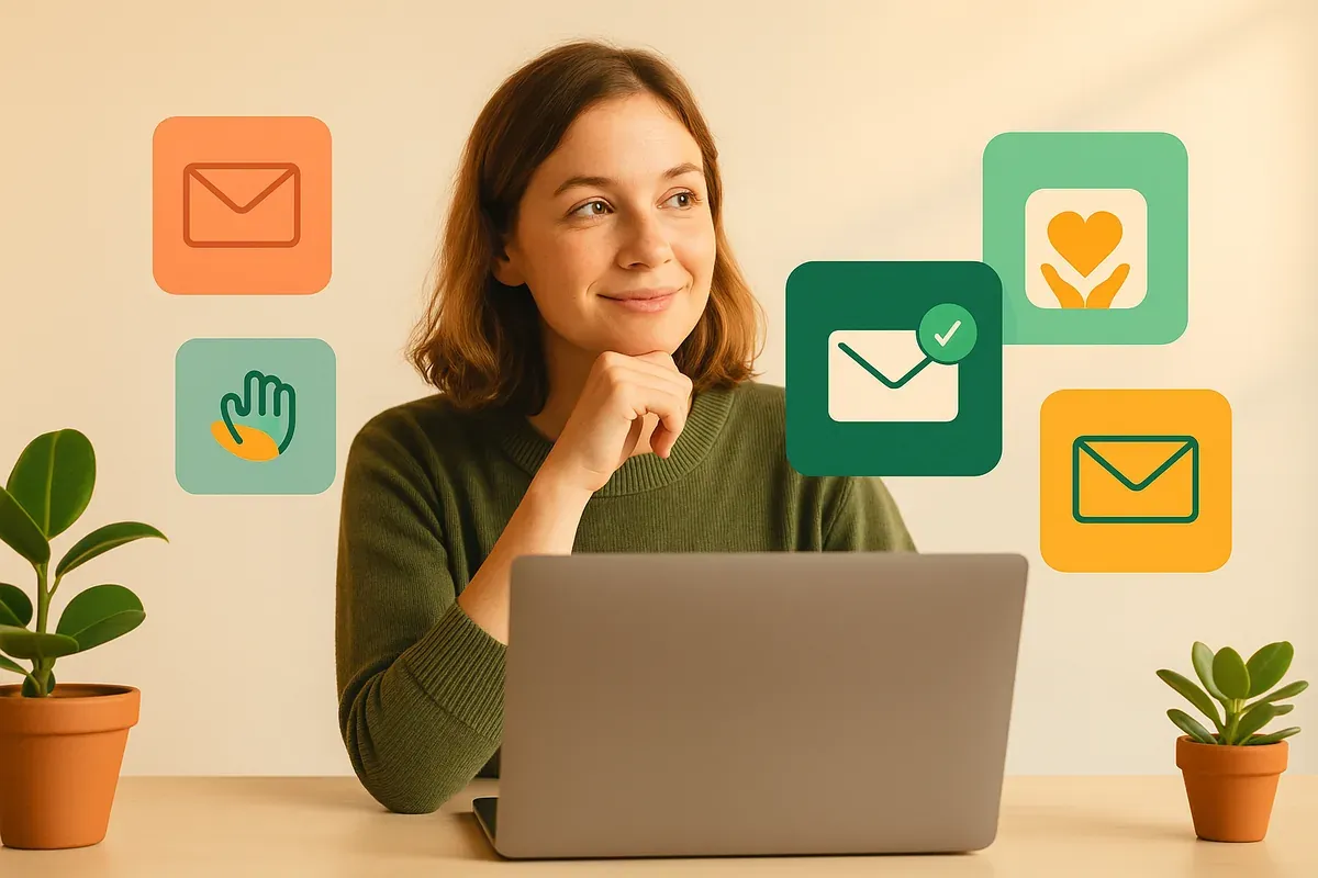 Illustration of a person choosing between email tools, with one option highlighted
